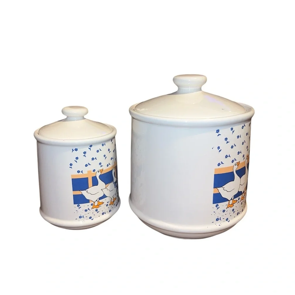 Vintage 1980s Blue Ribbon Country Geese Canister Set - Picture 3 of 11